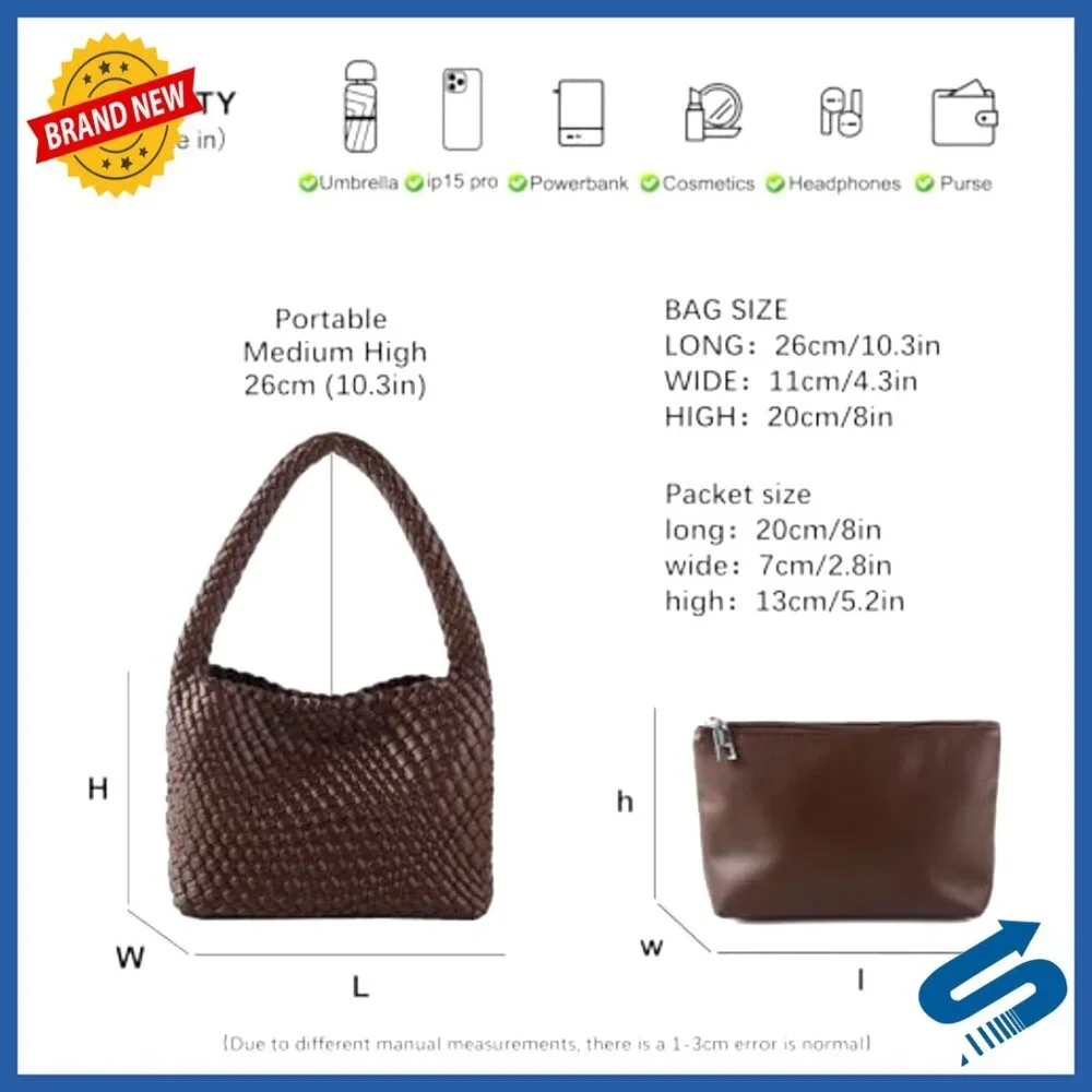 Handmade Woven Vegan Leather Shoulder Tote Bag Elegant Chic Casual
